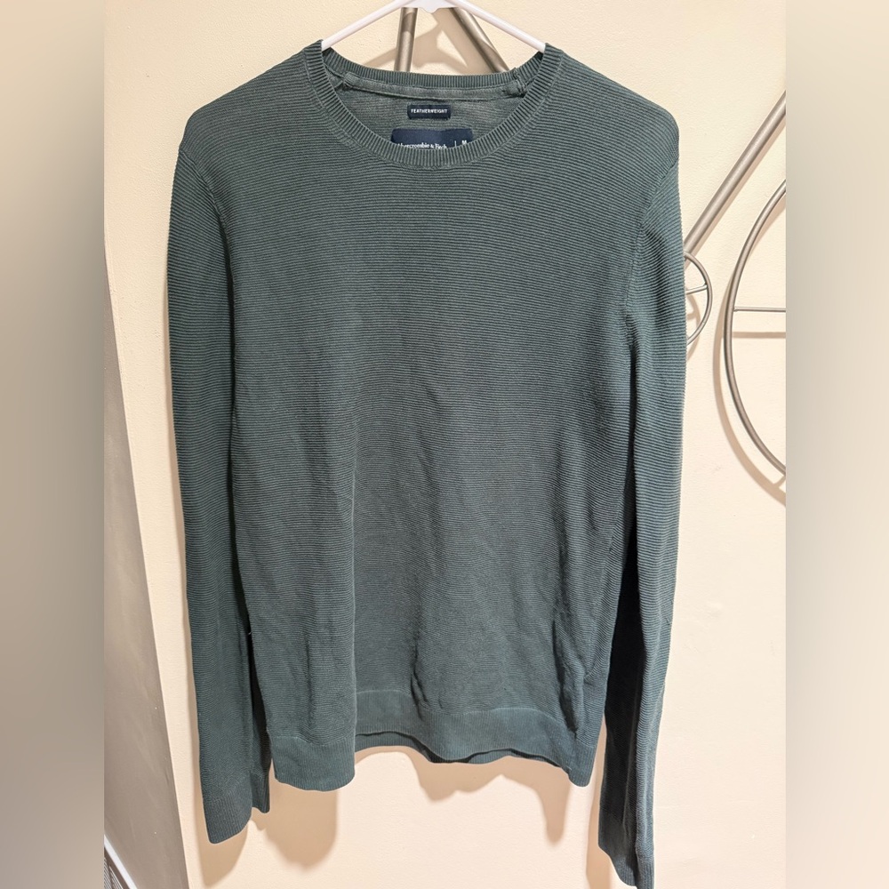 Abercrombie & Fitch Green Ribbed Crewneck Sweater, Size M, Classic Preppy